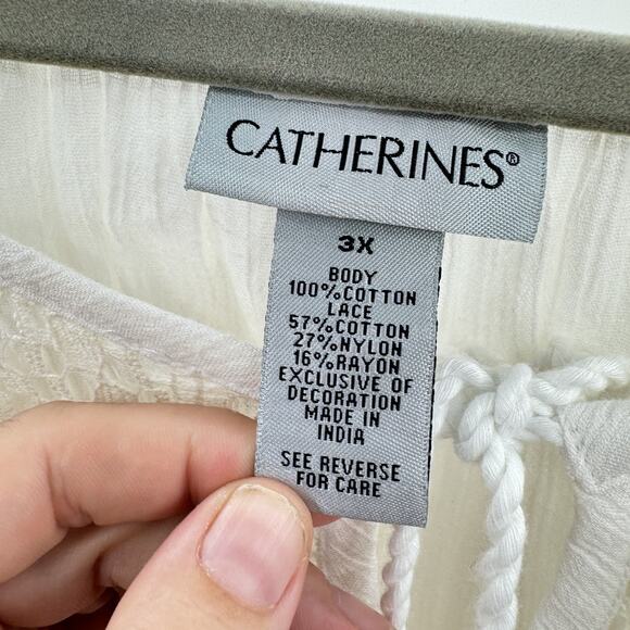 Catherines Gauzy Lace Tie Top Sz 3X Ivory White Boho Coquette Peasant Bloomcore - Picture 9 of 12